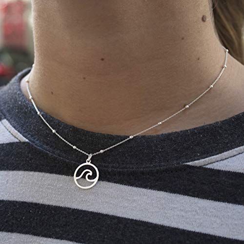 WANDA PLATA Collar Colgante Ola de Mar para Mujer Plata de Ley 925 Colgante Ola Surf Incluye Cadena de 40 cm de Largo, Sulfero Océano