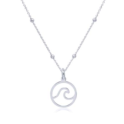 WANDA PLATA Collar Colgante Ola de Mar para Mujer Plata de Ley 925 Colgante Ola Surf Incluye Cadena de 40 cm de Largo, Sulfero Océano