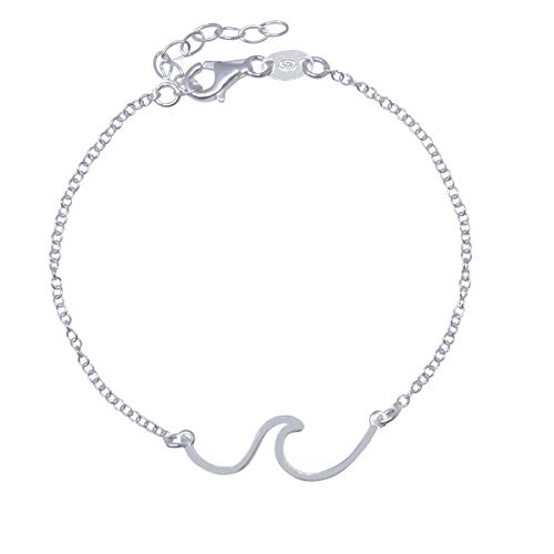 WANDA PLATA Pulsera Ola de Mar para Mujer Plata de Ley 925,Surf, Pulsera Chica Joven Ajustable en Caja de Regalo