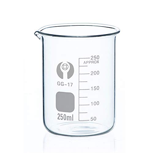 Wandefol 6pcs Vaso de Vídrio Graduado, Vaso Cristal de Laboratorio, Vaso Medidor Borosilicato 25 50 100 250 400 600ml para Escuela Laboratorio Experimento Hospital Cosmético con Etiquetas Cepillo