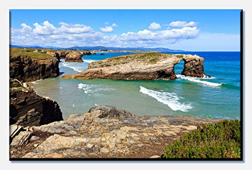 wandmotiv24 Cuadro en Lienzo Costa. Galicia, España 80x50cm (Ancho x Alto) Foto panorámica Foto Lienzo Mural Foto Regalos M0919