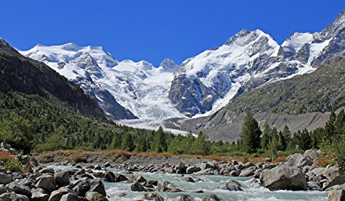 wandmotiv24 Cuadro en Lienzo Morteratsch Alpes del Glaciar 90x50cm (Ancho x Alto) Foto panorámica Foto Lienzo Mural Foto Regalos M0236