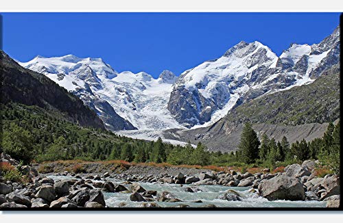 wandmotiv24 Cuadro en Lienzo Morteratsch Alpes del Glaciar 90x50cm (Ancho x Alto) Foto panorámica Foto Lienzo Mural Foto Regalos M0236