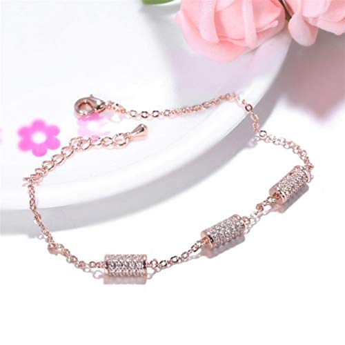 WANGCHENGLONG - Pulsera de cadena simple para regalo para mujer y cilindro de cristal simple CZ pulseras adecuadas para el día de San Valentín, día de la madre, nacimiento (color: oro, tamaño: 17 cm)