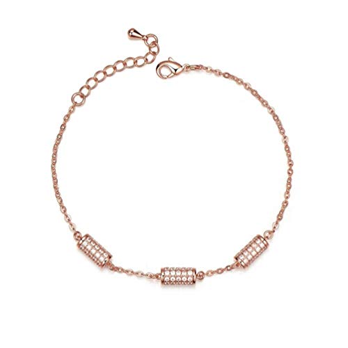 WANGCHENGLONG - Pulsera de cadena simple para regalo para mujer y cilindro de cristal simple CZ pulseras adecuadas para el día de San Valentín, día de la madre, nacimiento (color: oro, tamaño: 17 cm)