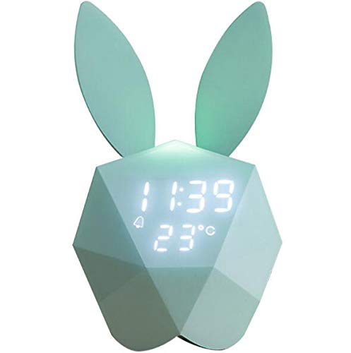 WANGJ Mini Reloj Despertador Recargable, Luz Nocturna, Temporizador De Apagado, Reloj LED Portátil, Indicador De Temperatura Y Calendario, Adecuado para Dormitorio, Oficina,Mint Green