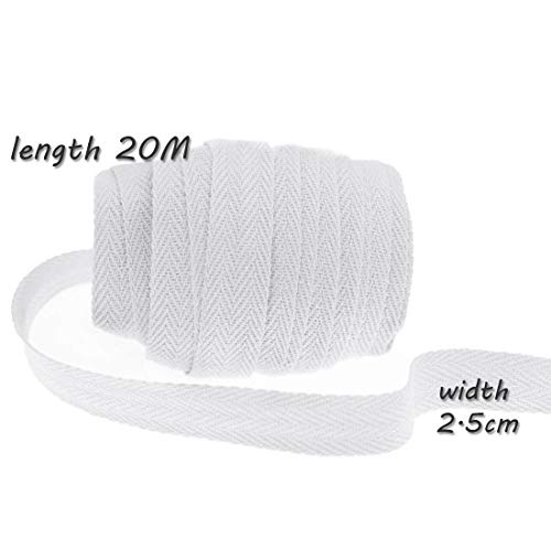 WAREHOUSESHOP 10/20/50m Rollo Algodón Banderines Ribete Delantal Espiguilla Sarga Correas de Cinta Costura - Blanco, 20 Meter (25mm)