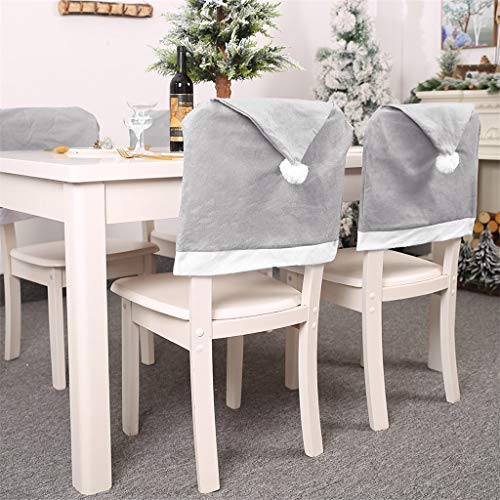 WARMWORD Papá Noel Hat Silla De Contraportada Comedor Cubiertas Asiento Fiesta Navidad DecoracióN Set Home NavideñA Fundas para Sillas,Gorro La Cubre Respaldos NavideñOs O Cena,Gris