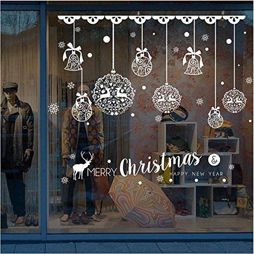 WARMWORD_Navidad la Decoración del Hogar de Vinilo Ventana Pegatinas de Pared Decorativos Santa Elk Campana Copos de Nieve de Navidad Navidad Decoración la Pared Navidad Santa Claus árbol de Navidad