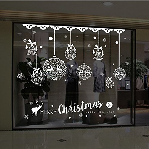 WARMWORD_Navidad la Decoración del Hogar de Vinilo Ventana Pegatinas de Pared Decorativos Santa Elk Campana Copos de Nieve de Navidad Navidad Decoración la Pared Navidad Santa Claus árbol de Navidad