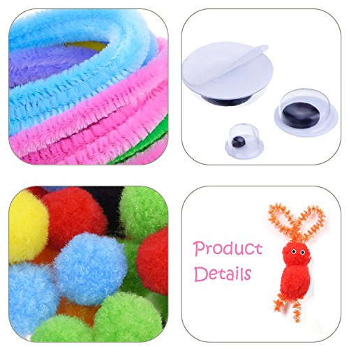 Wartoon Pipe Cleaners Crafts Set, Pipe Cheners Tallo de Pompones y Pompones con Ojos saltones para Manualidades DIY Art Supplies, 590 Piezas