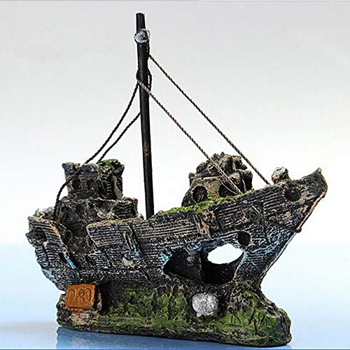 WAZA Decoración de Barco Pirata para Acuario Ornamento de Acuario Tanque de Pez para Peces Camarón Tortuga 14.5 x 5.5 x 12 cm