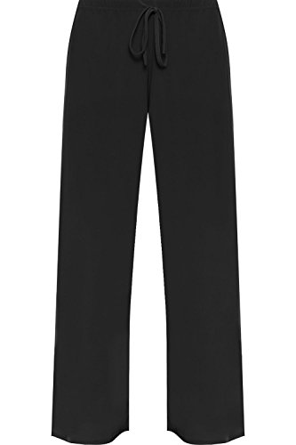 WearAll - Mujeres Tallas Grandes Baggy Abocardada Pantalones Anchos de la Pierna Palazzo - Negro - 54-56