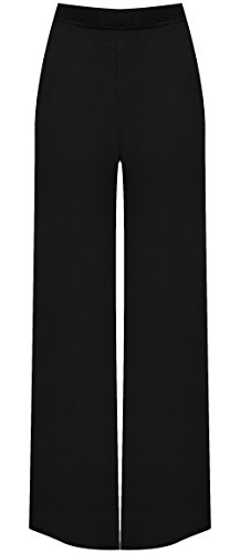 WearAll - Mujeres Tallas Grandes Llanura Abocinado Palazzo Anchos Pierna Pantalones - Negro - 52-54