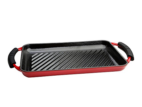 WECOOK 20004 Parrilla RAYAS Hierro Esmaltado, IRON ROJA 22X40C, Acero Inoxidable, Rojo