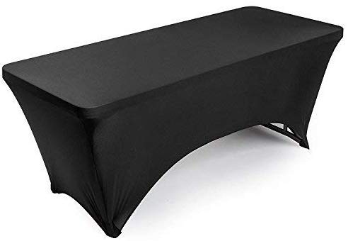 Weddecor 6ft Rectángulo Lycra Spandex Mantel Seco Barra Elástico Mesa Ajuste para Boda, Recepción, Evento, Decoración Fiesta - Negro, 6ft (72 inch)