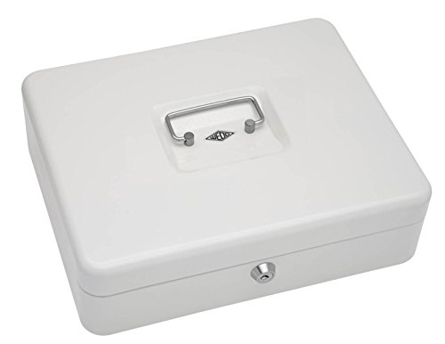 Wedo 145400X - Caja metálica para dinero (2 llaves, soporte para monedas desprendible, acero soldado, 30 x 24 x 9 cm), color blanco