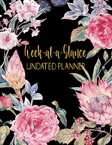 Week-at-a-Glance undated planner: Yearly Plan with Undated 12 Months Planner,52 weeks Planner with Do to List,Note and Grid Paper,Personalized Undated Planner Notebooks,Vintage Flower Cover