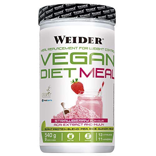 Weider Vegan Diet Meal Fresa 540 Gr. Sutituto de comida 100% vegano.Sin gluten. Ideal para dieta