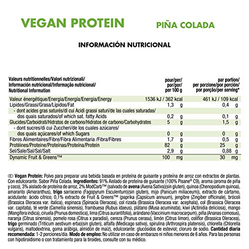 Weider Vegan Protein. Sabor Piña Colada. Proteína 100% vegetal de guisantes (PISANE)y arroz. Sin gluten. Sin lactosa. Sin aceite de palma (750 g)