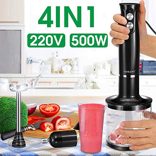 Welltobuy Batidora De Mano 500W con 4 Accesorios, Accesorio Pasapuré, Picadora, Varillas, Vaso Medidor Y Pie Metálico, Cuchillas De Acero Robustas