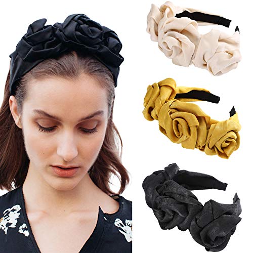 WELROG Diademas acolchadas Mujeres Terciopelo grueso 90s Accesorios para el cabello Diadema Banda para el cabello estilo vintage (Jengibre amarillo + negro + beige)