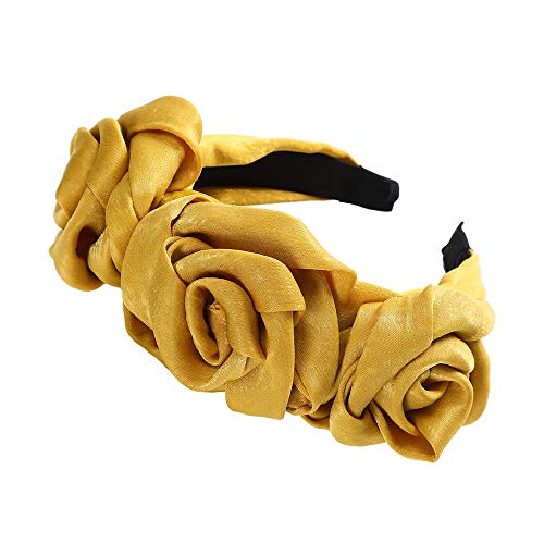 WELROG Diademas acolchadas Mujeres Terciopelo grueso 90s Accesorios para el cabello Diadema Banda para el cabello estilo vintage (Jengibre amarillo + negro + beige)