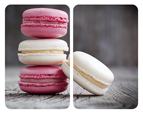 Wenko Herdabdeckplatte Universal Macarons, 2er Set, Kochplattenabdeckung und Schneidebrett für alle Herdarten, Gehärtetes Glas, 30 x 52 cm, mehrfarbig