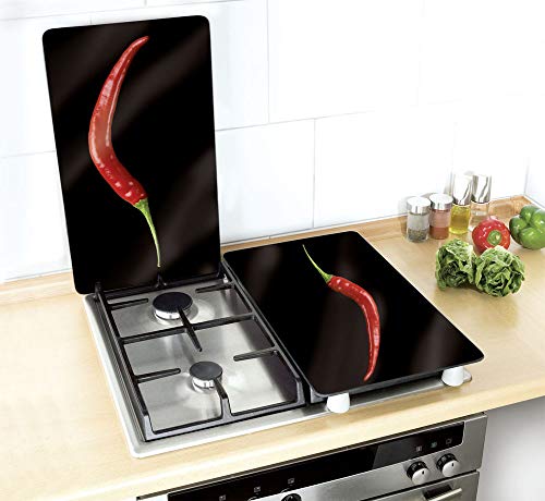 WENKO Placas cobertoras de vidrio universales Hot Peperoni - juego de 2 piezas para todos los tipos de cocinas, Vidrio endurecido, 30 x 52 cm, Multicolor