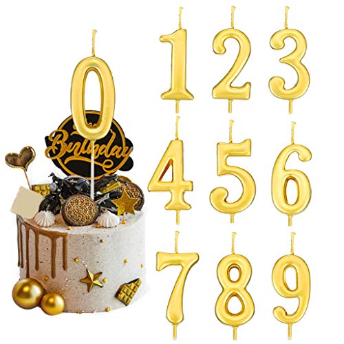 Wenosda 10 Piezas Velas De Cumpleaños Números Pastel Número De Vela Número 0-9 Tortas Decoración Para Fiesta De Cumpleaños Favor, Decoraciones De Boda, Fiesta De Celebración (Oro)