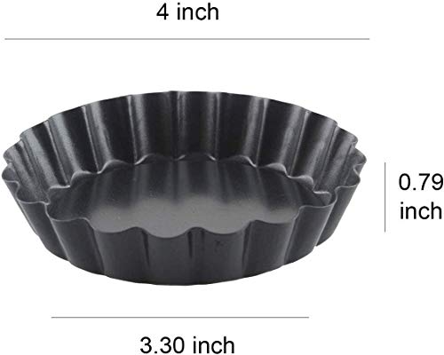 WENTS - Molde para tartas con base elevadora, 10 cm de diámetro, mini molde para quiche con buen revestimiento antiadherente, molde para hornear, borde ondulado, listo para servir – Set de 6