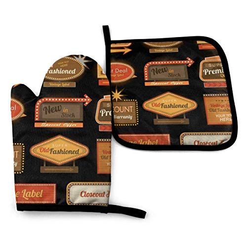 Wenxiupin - Guantes de horno con etiquetas retro vintage, resistentes al calor hasta 500 pulgadas, guantes antideslizantes para horno de cocina