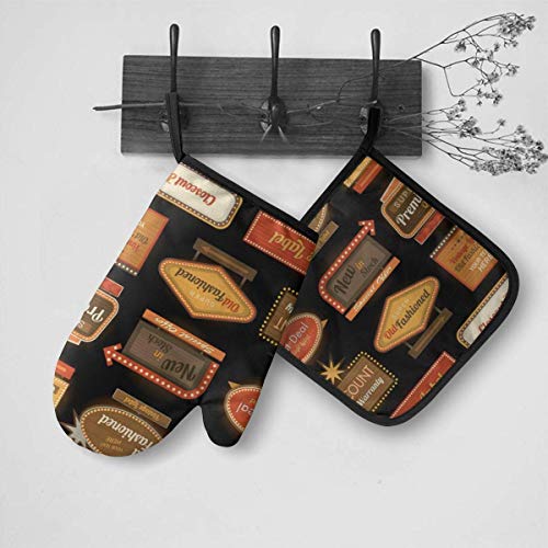 Wenxiupin - Guantes de horno con etiquetas retro vintage, resistentes al calor hasta 500 pulgadas, guantes antideslizantes para horno de cocina