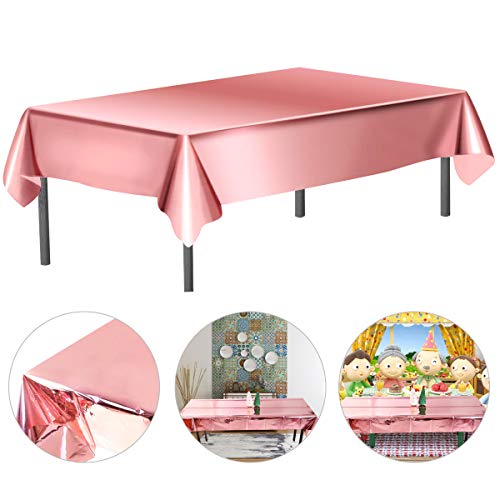 WEONE Juego de 2 Oro Rosa Mantel de Papel de Aluminio, 40 x 108 Pulgadas Cubierta de Mesa Rectángulo, Fiesta Manteles de Mesa para Fiesta Cumpleaños Boda Navidad Decoración de Mesa