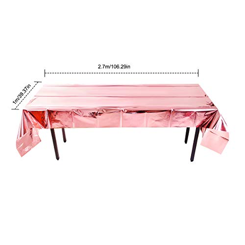 WEONE Juego de 2 Oro Rosa Mantel de Papel de Aluminio, 40 x 108 Pulgadas Cubierta de Mesa Rectángulo, Fiesta Manteles de Mesa para Fiesta Cumpleaños Boda Navidad Decoración de Mesa