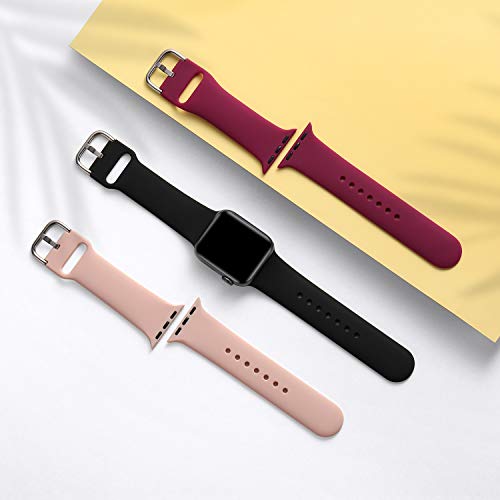 Wepro 3 Pack Correas Compatible con Apple Watch Correa 38mm 42mm 40mm 44mm, Correa de Silicona Suave de Repuesto Compatible con iWatch Series 6, 5 4 3 2 1, SE, 38mm/40mm-S/M Negro/Rosa/Fucsia