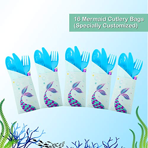 WERNNSAI Vajilla Sirena Fiesta - Suministros para la Fiesta para Chicas Cumpleaños Baby Shower Boda Servilletas Cubiertos Mantel Platos Copas Pajitas Utensilios Sirve a 16 Invitados 146 Piezas