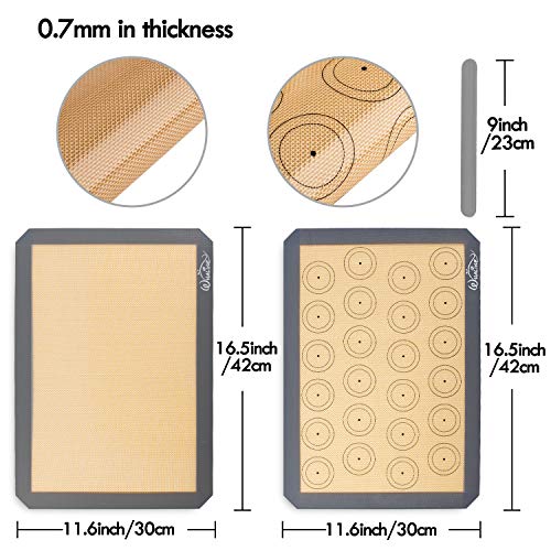 Whaline - 3 alfombrillas de silicona para hornear, antideslizante, lavable, reutilizable, resistente al calor, sin BPA, para galletas, pizza, pan, 41 x 29 cm