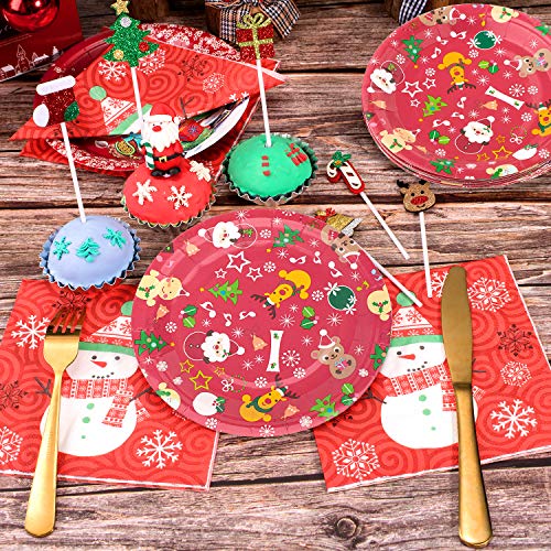 Whaline 83 Piezas Juego de Vajilla Desechable de la Fiesta de Navidad, Incluye Mantel, Platos de Papel, Servilletas y Adornos de Cupcake, Suministros para la Fiesta de Navidad