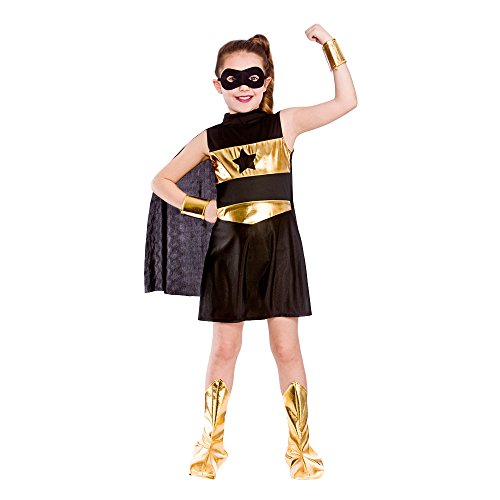 Wicked Costumes Disfraz de superheroína para niña, Color Negro. Talla pequeña: 3-4 años (110-122cm)