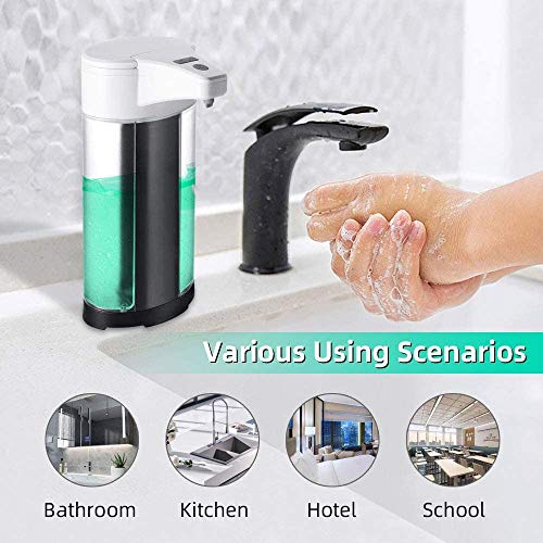 WIFORT Dispensador de Jabón Automático, 400ML Dispensador de Líquido Sin Contacto con Sensor de Infrarrojos, Interruptor Ajustable & Base Impermeable, para Baño, Cocina