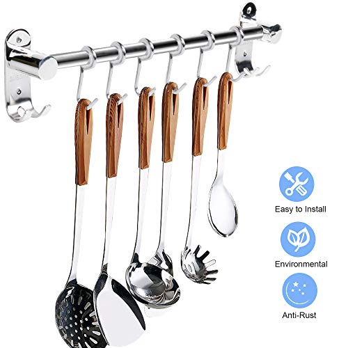 Wimaha Colgador de pared de Acero inoxidable con 6 ganchos móviles para cocina [40cm]