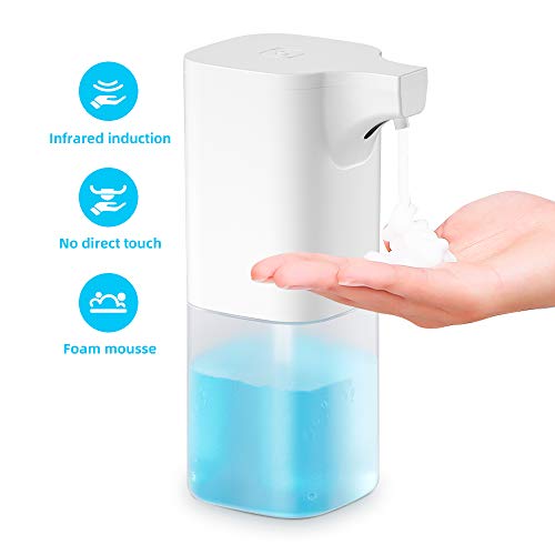 Wimaha Dispensador de jabón automático sin Contacto Sensor de Movimiento infrarrojo, dispensador de jabón líquido Resistente al Agua IPX3 para baño, Kithcen y Hotel, Blanco 350ML