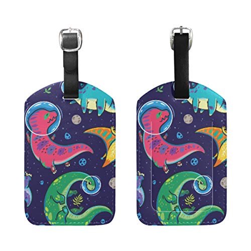 WINCAN Etiquetas de Equipaje (variadas,2PK),Patrón Sin Fisuras con Dinosaurios Astronautas Personajes Dibujos Animados,Etiqueta de Equipaje para Equipaje,Mochilas Etiquetas de Maleta