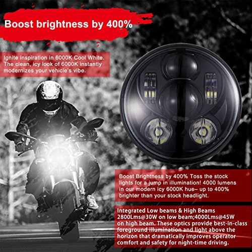 Wisamic 5-3/4 faro LED de 5,75 pulgadas Compatible con Harley Davidson Dyna Street Bob Super Wide Glide Low Rider Night Rod Train Softail Deuce Custom Sportster Iron 883-Black