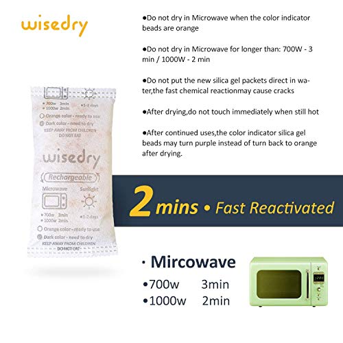 wisedry 50 Gramos [6 Paquetes] Gel De Sílice bolsitas Paquetes con Perla de Naranja Indicador de Humedad Desecante Deshumidificador para secador Eliminación de Humedad, Grado Alimenticio