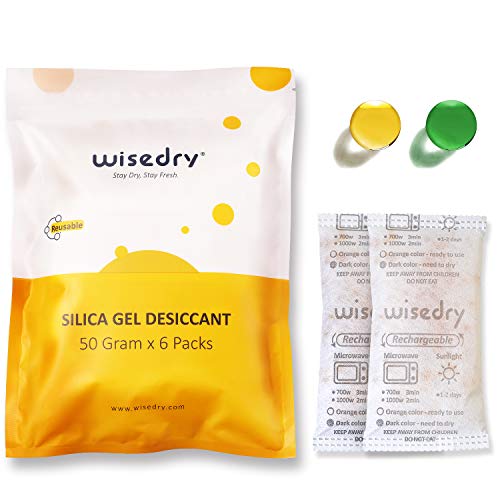 wisedry 50 Gramos [6 Paquetes] Gel De Sílice bolsitas Paquetes con Perla de Naranja Indicador de Humedad Desecante Deshumidificador para secador Eliminación de Humedad, Grado Alimenticio