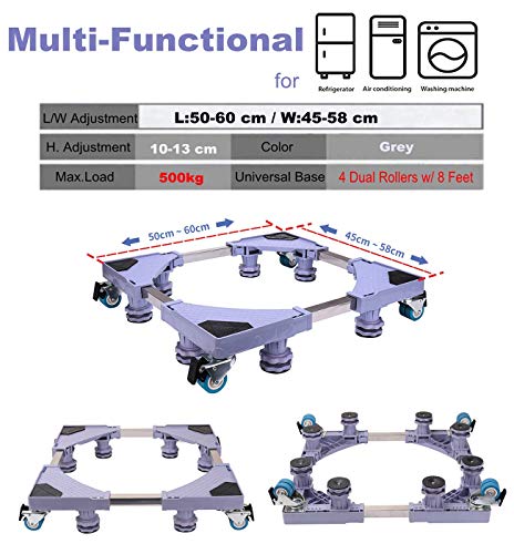 WISFORBEST Soporte para Lavadora Secadora con 4 Ruedas Bloqueables y 8 Pies de Goma Base Móvil de Refrigerador Multifuncional Soporte Ajustable para Electrodomésticos Carga hasta 500kg