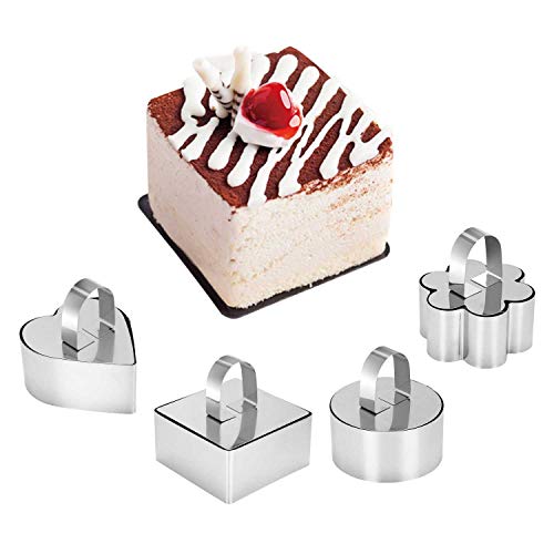 WisFox 6pcs Cocina Juego de Anillos de Acero Inoxidable Ajustable Mousse Círculo pastel Molde, 4 Formas Diferentes para Cocina, Hornear, Diseño de Postre y Decoración de Pasteles