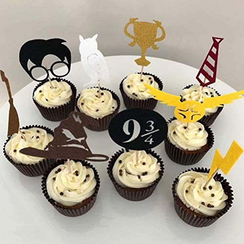 Wizard Inspired Cupcake Toppers - WENTS 17PCS Harry Potter Decoracion de Fiesta Mago Cumpleaños Banner Decoracion para Fiesta Mago Estandarte de Cumpleaños Decoracion fiesta